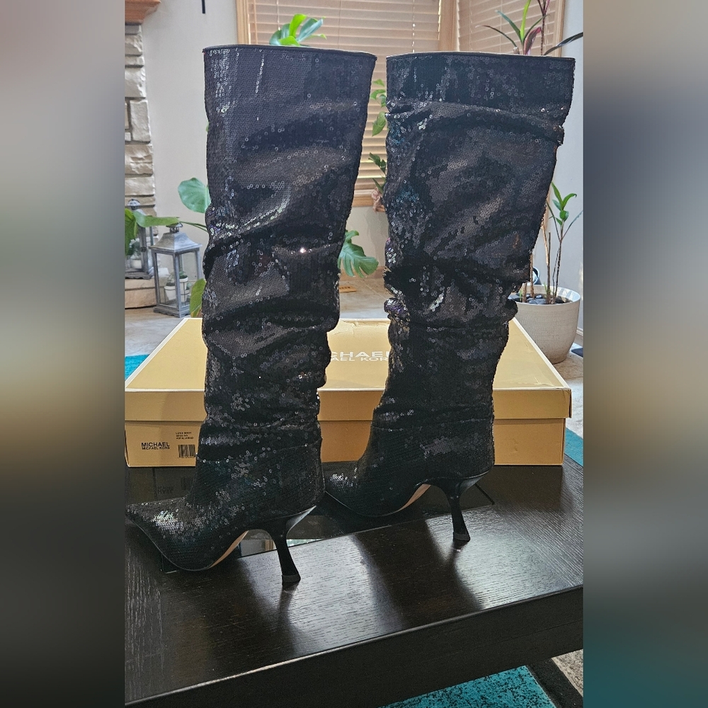 MICHAEL Michael Kors Black Luna Sequined Boot